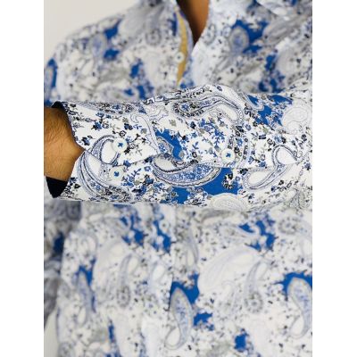 GUISEPPE LUIGI Koszula męska GL58 biała, niebieska, paisley, kwiaty | Sklep GriShop.eu | Koszule