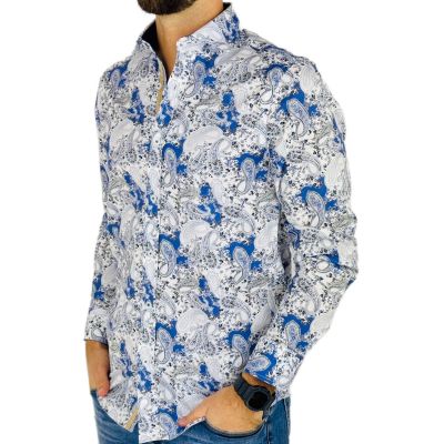 GUISEPPE LUIGI Koszula męska GL58 biała, niebieska, paisley, kwiaty | Sklep GriShop.eu | Koszule