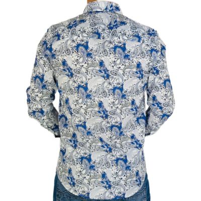 GUISEPPE LUIGI Koszula męska GL58 biała, niebieska, paisley, kwiaty | Sklep GriShop.eu | Koszule