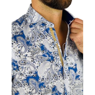 GUISEPPE LUIGI Koszula męska GL58 biała, niebieska, paisley, kwiaty | Sklep GriShop.eu | Koszule