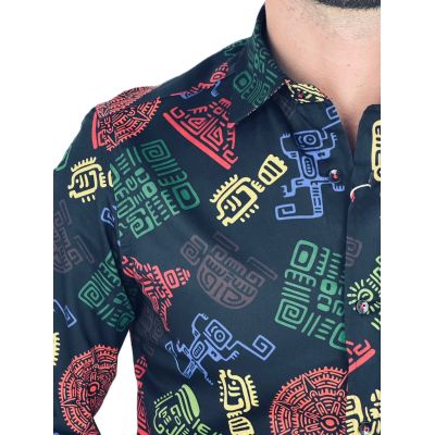 GIOVANNI PERA Koszula męska GP366 czarna, kolorowe znaki | Sklep GriShop.eu | Koszule