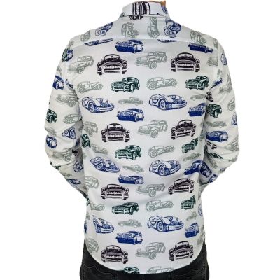 GIOVANNI PERA Koszula męska GP367 biała, auta, samochody | Sklep GriShop.eu | Koszule