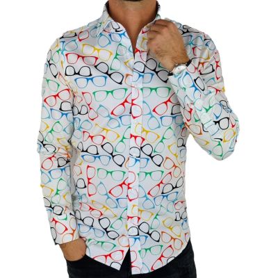 GIOVANNI PERA Koszula męska GP368 biała, kolorowe okulary | Sklep GriShop.eu | Koszule