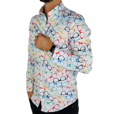 GIOVANNI PERA Koszula męska GP368 biała, kolorowe okulary | Sklep GriShop.eu | Koszule
