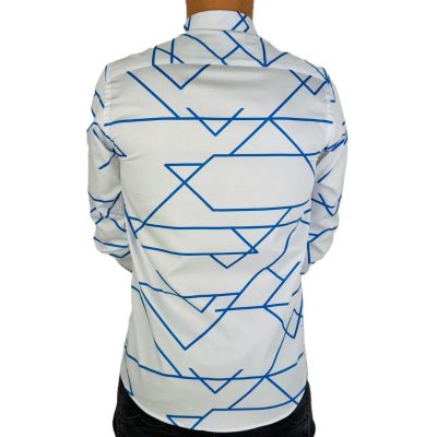 GIOVANNI PERA Koszula męska GP369 biała, niebieski wzór, kreski | Sklep GriShop.eu | Koszule