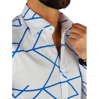 GIOVANNI PERA Koszula męska GP369 biała, niebieski wzór, kreski | Sklep GriShop.eu | Koszule