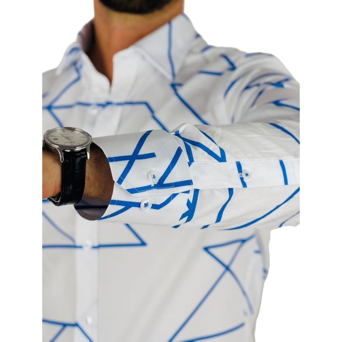 GIOVANNI PERA Koszula męska GP369 biała, niebieski wzór, kreski | Sklep GriShop.eu | Koszule