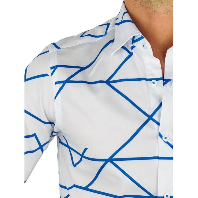 GIOVANNI PERA Koszula męska GP369 biała, niebieski wzór, kreski | Sklep GriShop.eu | Koszule