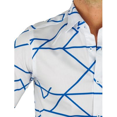 GIOVANNI PERA Koszula męska GP369 biała, niebieski wzór, kreski | Sklep GriShop.eu | Koszule