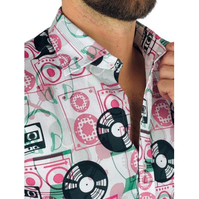 GIOVANNI PERA Koszula męska GP371 muzyczna, kolorowa, winyle, kasety | Sklep GriShop.eu | Koszule