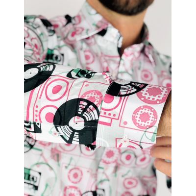 GIOVANNI PERA Koszula męska GP371 muzyczna, kolorowa, winyle, kasety | Sklep GriShop.eu | Koszule