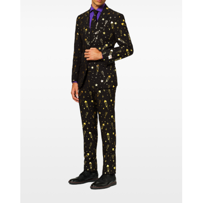 OPPOSUITS Garnitur męski z krawatem, czarno-złoty, imprezowy FANCY FIREWORKS kieliszki, gwiazdy | Sklep GriShop.eu | Garnitury