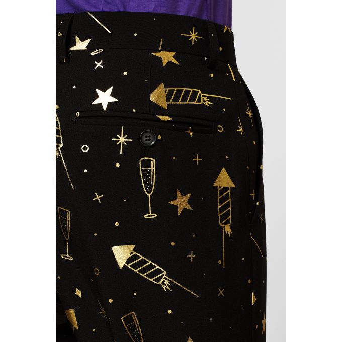 OPPOSUITS Garnitur męski z krawatem, czarno-złoty, imprezowy FANCY FIREWORKS kieliszki, gwiazdy | Sklep GriShop.eu | Garnitury