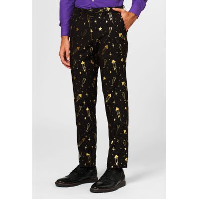 OPPOSUITS Garnitur męski z krawatem, czarno-złoty, imprezowy FANCY FIREWORKS kieliszki, gwiazdy | Sklep GriShop.eu | Garnitury