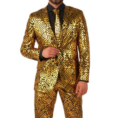 OPPOSUITS Garnitur męski z krawatem, złoto-czarny GOLDEN GEO STAR gwiazdy | Sklep GriShop.eu | Garnitury