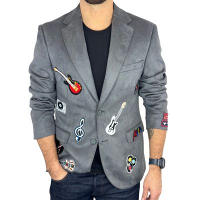 MARCO MILANO Marynarka męska C21 szara, casual, sportowa z naszywkami, muzyczna, gitary | Sklep GriShop.eu | Marynarki