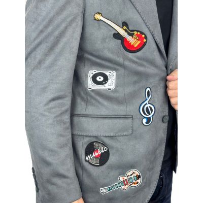 MARCO MILANO Marynarka męska C21 szara, casual, sportowa z naszywkami, muzyczna, gitary | Sklep GriShop.eu | Marynarki