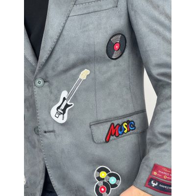 MARCO MILANO Marynarka męska C21 szara, casual, sportowa z naszywkami, muzyczna, gitary | Sklep GriShop.eu | Marynarki