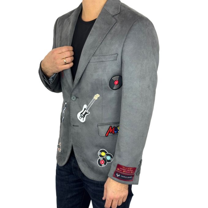 MARCO MILANO Marynarka męska C21 szara, casual, sportowa z naszywkami, muzyczna, gitary | Sklep GriShop.eu | Marynarki