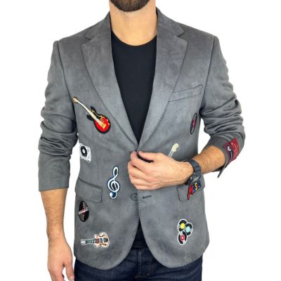 MARCO MILANO Marynarka męska C21 szara, casual, sportowa z naszywkami, muzyczna, gitary | Sklep GriShop.eu | Marynarki