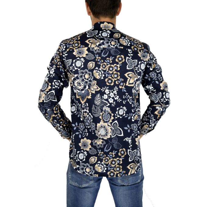 DANIEL BESSI Koszula męska fb130 granatowa, kwiaty, beżowa | Sklep GriShop.eu | Koszule