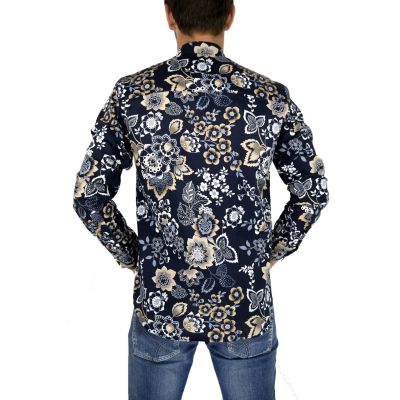 DANIEL BESSI Koszula męska fb130 granatowa, kwiaty, beżowa | Sklep GriShop.eu | Koszule