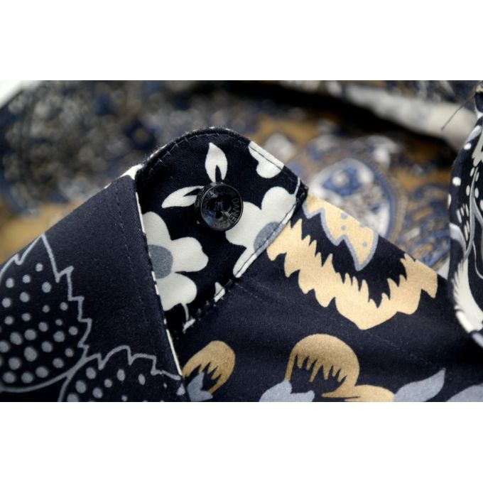 DANIEL BESSI Koszula męska fb130 granatowa, kwiaty, beżowa | Sklep GriShop.eu | Koszule