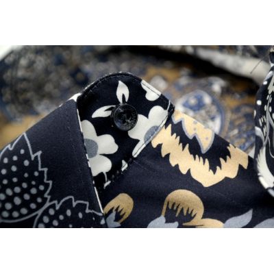 DANIEL BESSI Koszula męska fb130 granatowa, kwiaty, beżowa | Sklep GriShop.eu | Koszule