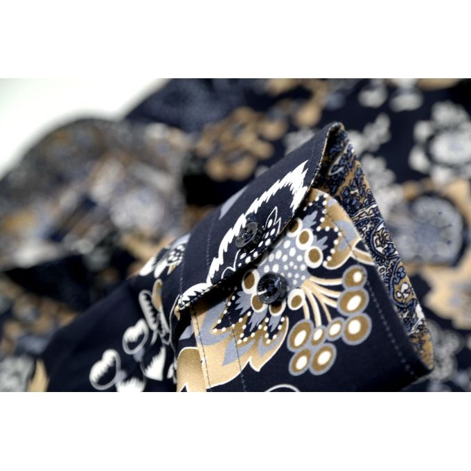 DANIEL BESSI Koszula męska fb130 granatowa, kwiaty, beżowa | Sklep GriShop.eu | Koszule