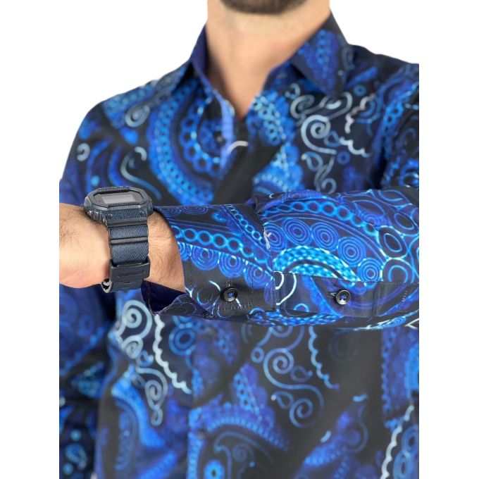 GUISEPPE LUIGI Koszula męska GL61 paisley, kwiaty, niebieska | Sklep GriShop.eu | Koszule