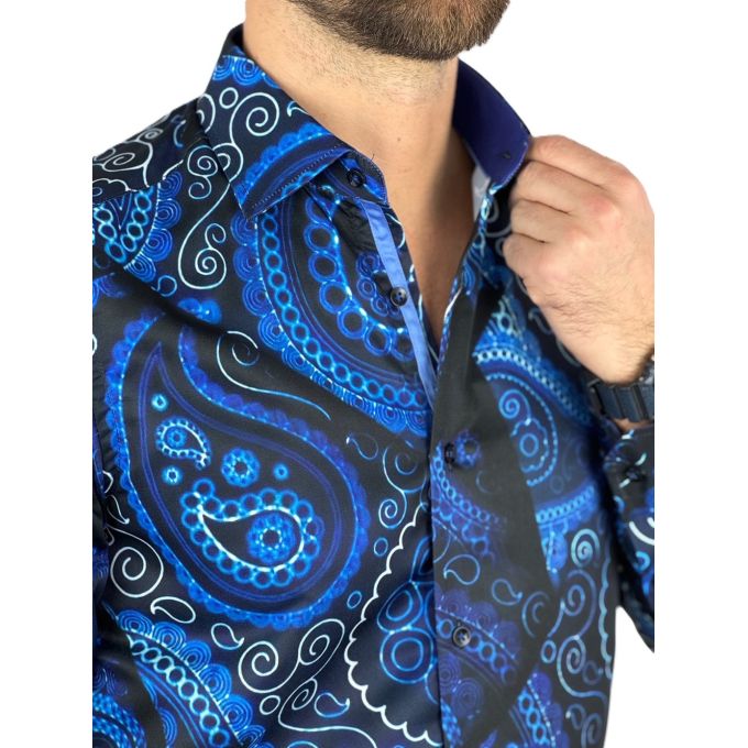 GUISEPPE LUIGI Koszula męska GL61 paisley, kwiaty, niebieska | Sklep GriShop.eu | Koszule