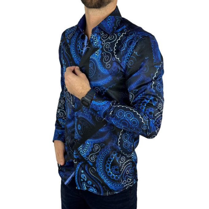 GUISEPPE LUIGI Koszula męska GL61 paisley, kwiaty, niebieska | Sklep GriShop.eu | Koszule