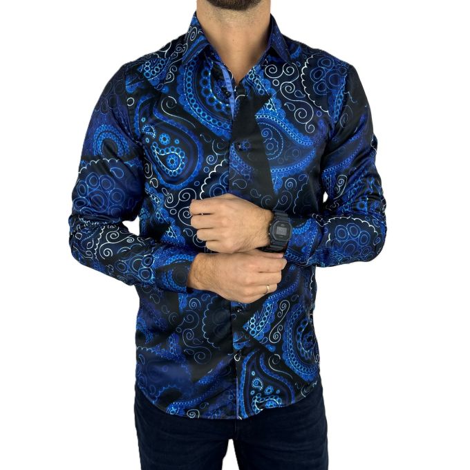GUISEPPE LUIGI Koszula męska GL61 paisley, kwiaty, niebieska | Sklep GriShop.eu | Koszule