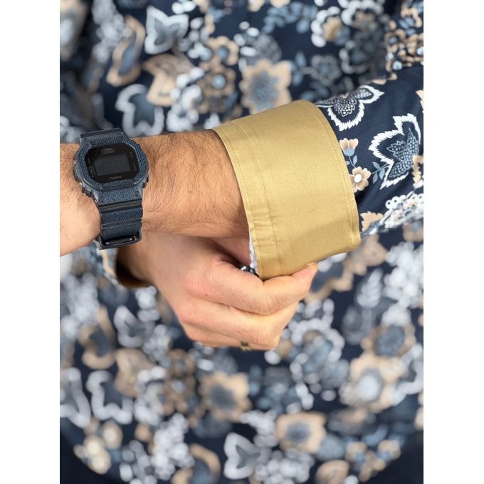 DANIEL BESSI Koszula męska fb130 granatowa, kwiaty, beżowa | Sklep GriShop.eu | Koszule