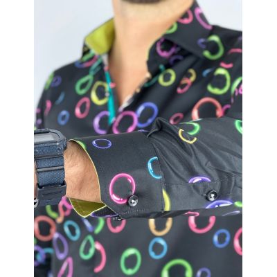 GUISEPPE LUIGI Koszula męska GL60 czarna w kolorowe bańki, kółka | Sklep GriShop.eu | Koszule
