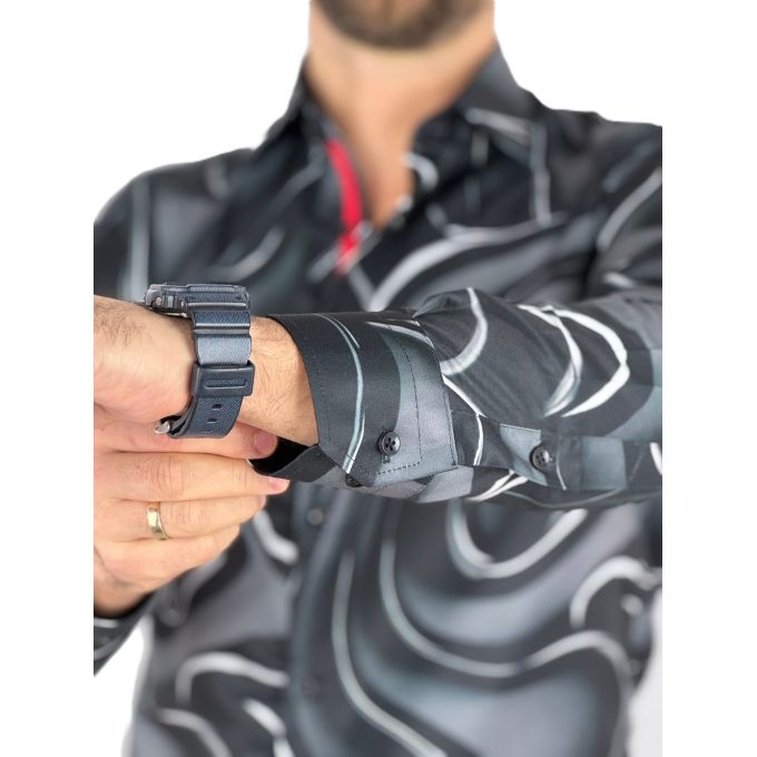 GUISEPPE LUIGI Koszula męska GL62 czarna, szara, fale, słoje | Sklep GriShop.eu | Koszule