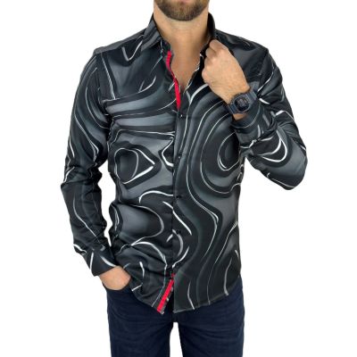 GUISEPPE LUIGI Koszula męska GL62 czarna, szara, fale, słoje | Sklep GriShop.eu | Koszule