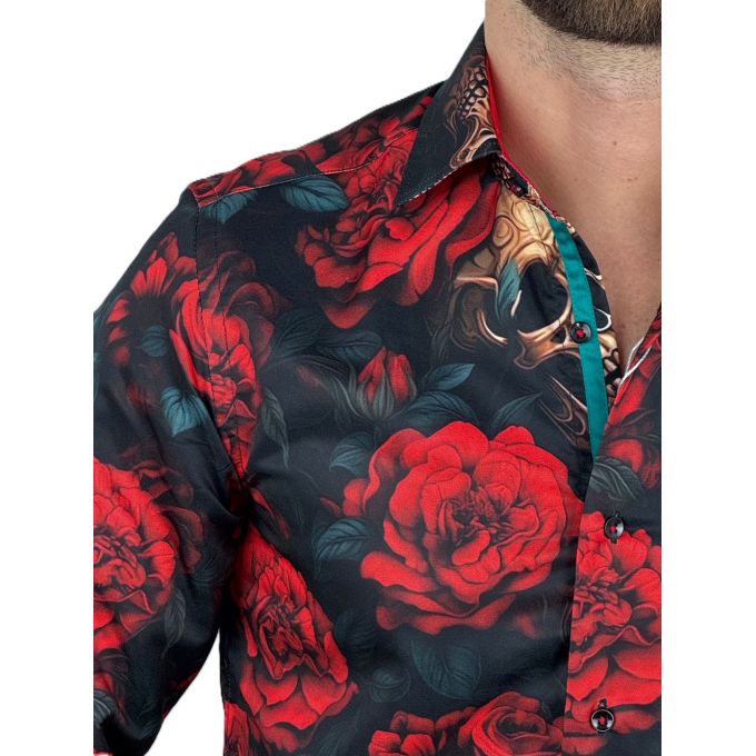 GUISEPPE LUIGI Koszula męska GL63 kolorowa, czerwone kwiaty, czachy | Sklep GriShop.eu | Koszule
