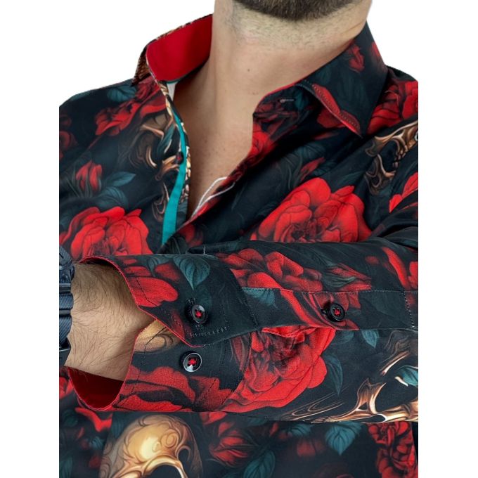 GUISEPPE LUIGI Koszula męska GL63 kolorowa, czerwone kwiaty, czachy | Sklep GriShop.eu | Koszule