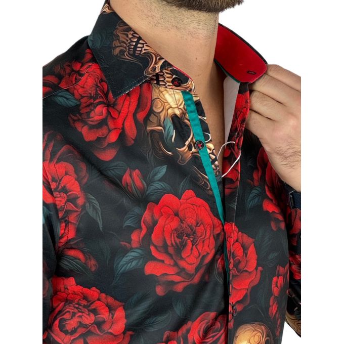 GUISEPPE LUIGI Koszula męska GL63 kolorowa, czerwone kwiaty, czachy | Sklep GriShop.eu | Koszule