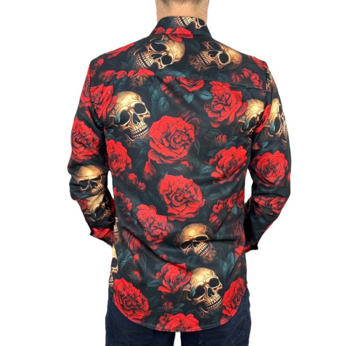 GUISEPPE LUIGI Koszula męska GL63 kolorowa, czerwone kwiaty, czachy | Sklep GriShop.eu | Koszule