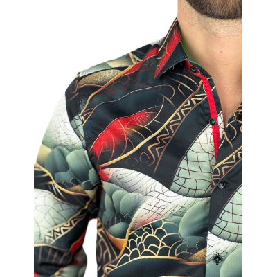 GUISEPPE LUIGI Koszula męska GL64 kolorowa, zielona, złota, wąż | Sklep GriShop.eu | Koszule
