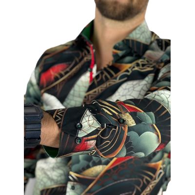 GUISEPPE LUIGI Koszula męska GL64 kolorowa, zielona, złota, wąż | Sklep GriShop.eu | Koszule