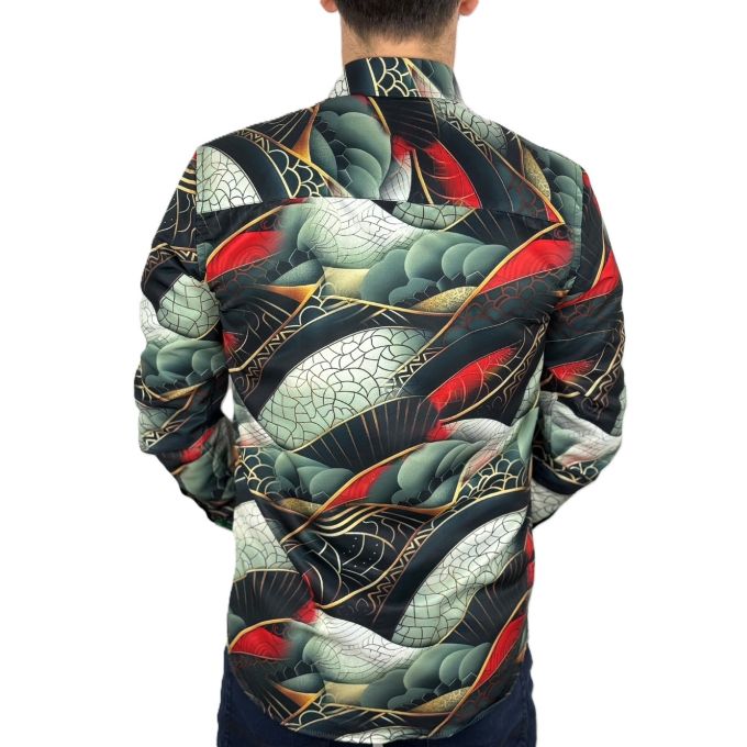 GUISEPPE LUIGI Koszula męska GL64 kolorowa, zielona, złota, wąż | Sklep GriShop.eu | Koszule
