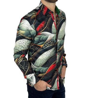 GUISEPPE LUIGI Koszula męska GL64 kolorowa, zielona, złota, wąż | Sklep GriShop.eu | Koszule