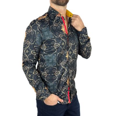 GUISEPPE LUIGI Koszula męska GL65 czarna, złota, glamour | Sklep GriShop.eu | Koszule