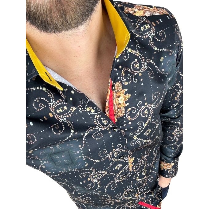 GUISEPPE LUIGI Koszula męska GL65 czarna, złota, glamour | Sklep GriShop.eu | Koszule