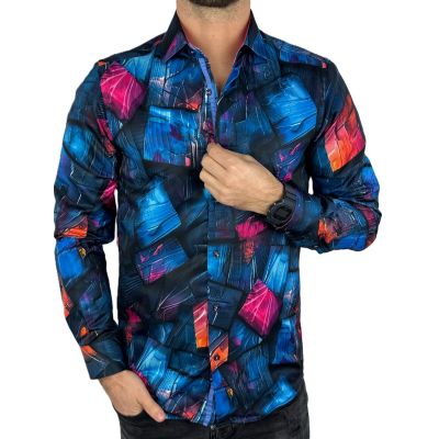 GUISEPPE LUIGI Koszula męska GL72 niebieska, różowa, kolorowa, wzór 3D | Sklep GriShop.eu | Koszule