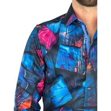 GUISEPPE LUIGI Koszula męska GL72 niebieska, różowa, kolorowa, wzór 3D | Sklep GriShop.eu | Koszule 2