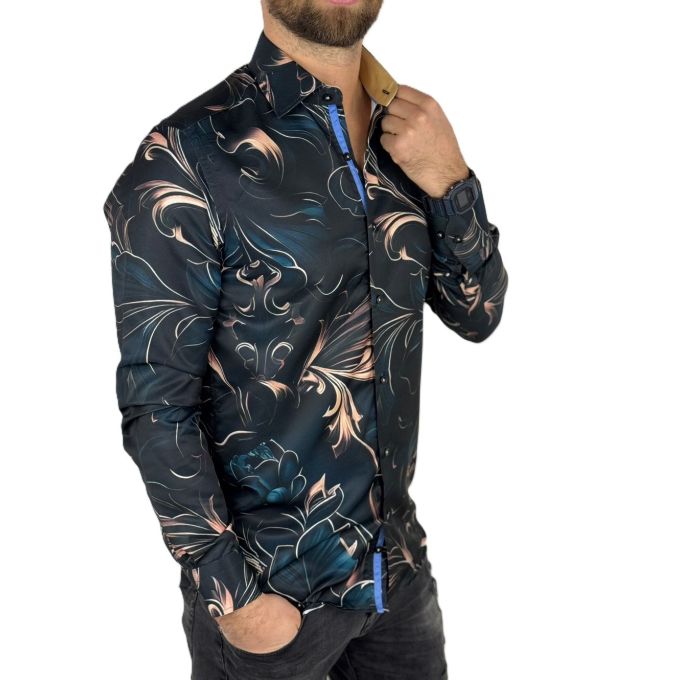 GUISEPPE LUIGI Koszula męska GL73 kwiaty, granatowa, czarna, glamour, złota | Sklep GriShop.eu | Koszule
